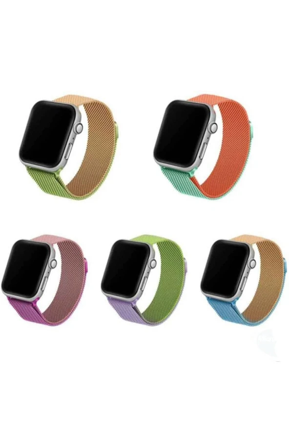 Apple Watch 3-4-5-6 42mm Uyumlu Hasır Örme Metal Vistoso Kordon Gold Yeşil - Resim 5