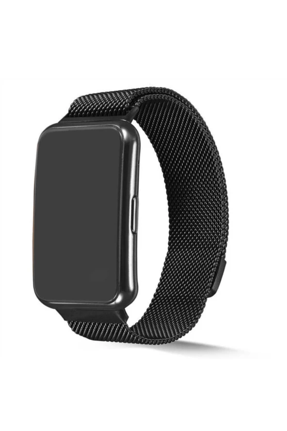 Huawei Watch Fit Uyumlu Kordon Hasır Metal Örgülü Siyah ürün görseli