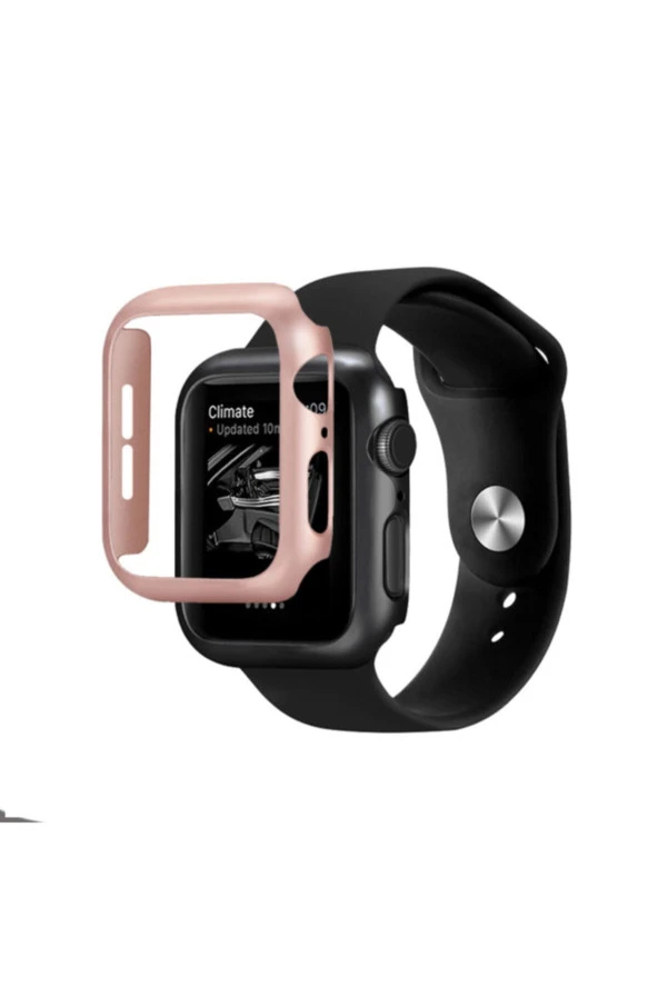 Apple Watch 7 Uyumlu 41mm Için Tpu Çerçeveli Ekran Koruyuculu Ön Çerçeve Kılıf Altın