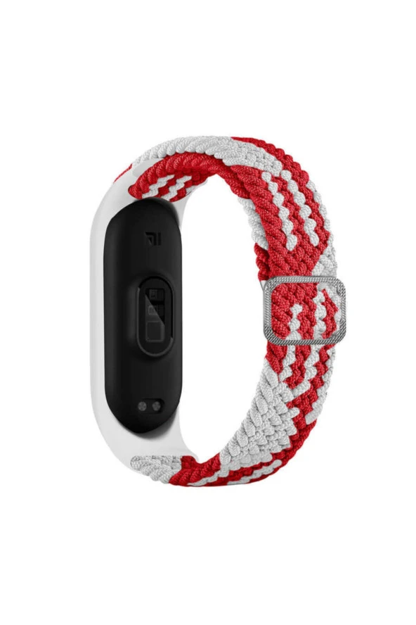 Xiaomi Mi Band 3 Uyumlu Mixed Hasır Örme Kordon Kayış Kırmızı-beyaz ürün görseli