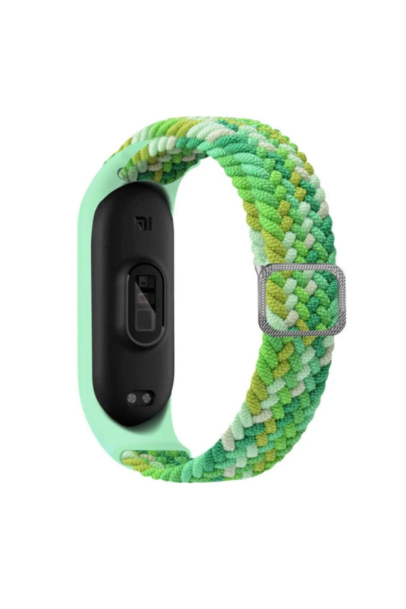 Xiaomi Mi Band 5 Uyumlu Mixed Hasır Örme Kordon Kayış Colorful Green