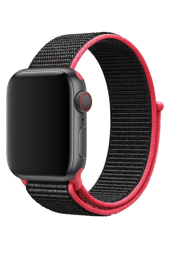 Apple Watch 40mm Uyumlu Kayış Spor Loop Kordon Frambuaz Siyah