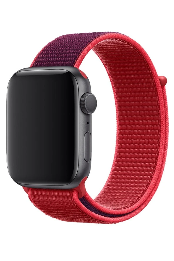 Apple Watch 42mm Uyumlu Kayış Spor Loop Kordon Karmen Kırmızı