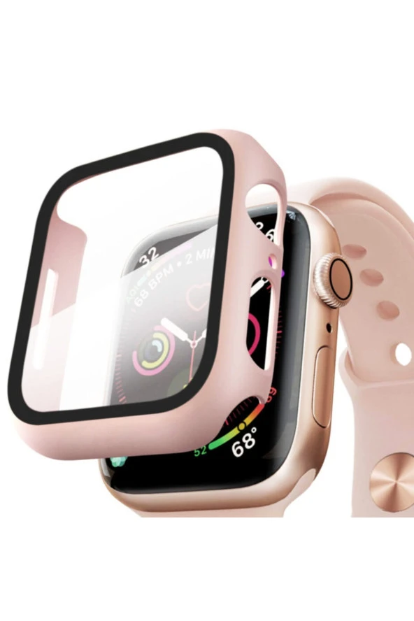 Pembe Altın Apple Watch 38mm Için Tpu Çerçeveli Ekran Koruyuculu Ön Çerçeve Kılıf