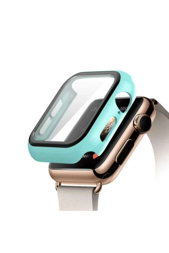 Apple Watch 40mm Için Tpu Çerçeveli Ekran Koruyuculu Ön Çerçeve Kılıf Turkuaz ürün görseli