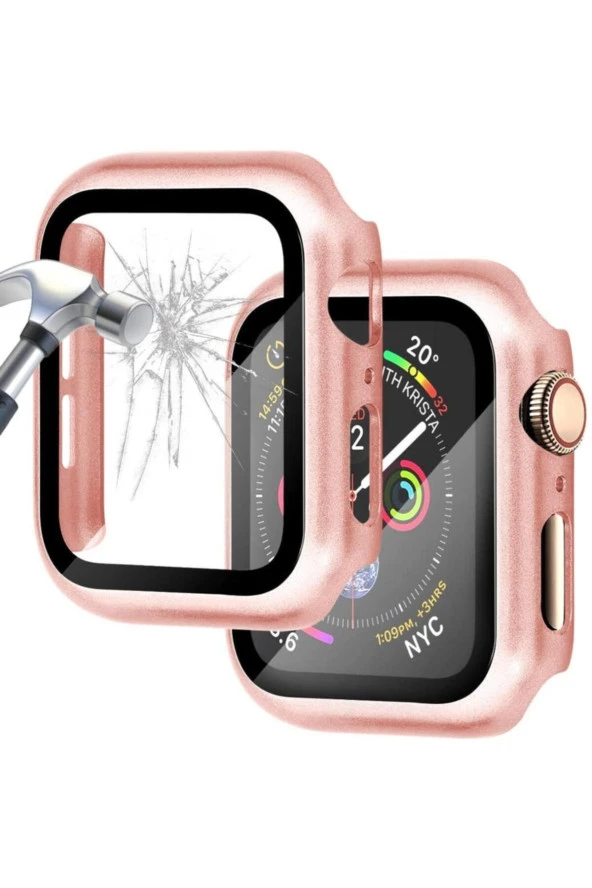 Apple Watch 42mm Için Tpu Çerçeveli Ekran Koruyuculu Ön Çerçeve Kılıf Rose Gold ürün görseli