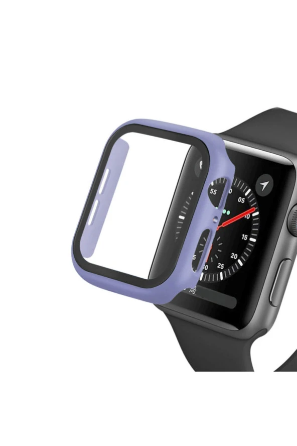 Apple Watch 44mm Için Tpu Çerçeveli Ekran Koruyuculu Ön Çerçeve Kılıf Açık Mor ürün görseli