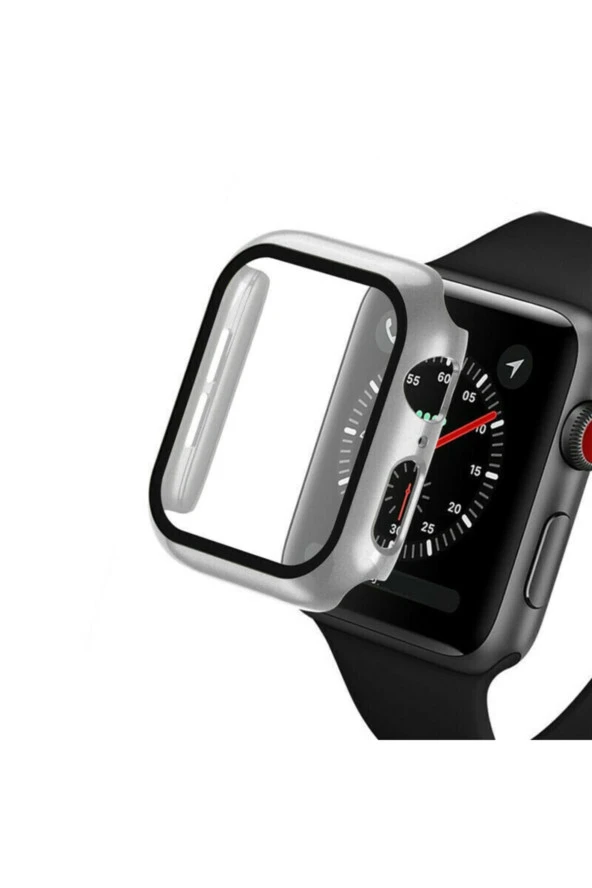 Apple Watch 42mm Için Tpu Çerçeveli Ekran Koruyuculu Ön Çerçeve Kılıf Gümüş ürün görseli