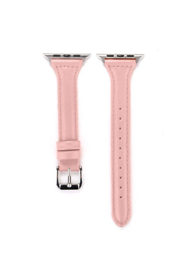 ??apple Watch 38 mm Pembe Metal Tokalı Deri Kordon