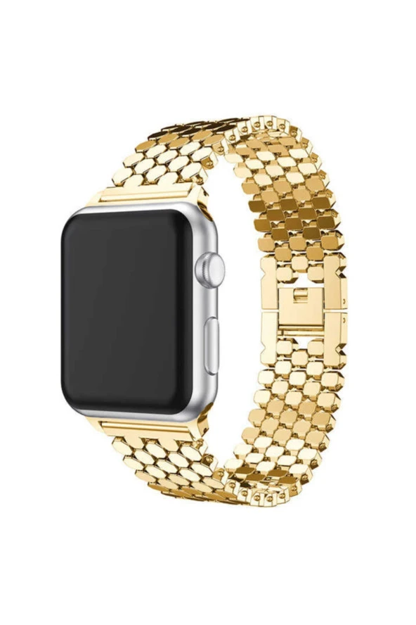 Apple Watch 38 mm Octagon Desenli Gold Metal Kordon