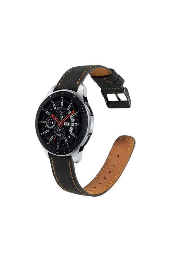 Galaxy Watch 46mm 22mm Metal Tokalı Deri Kordon Siyah