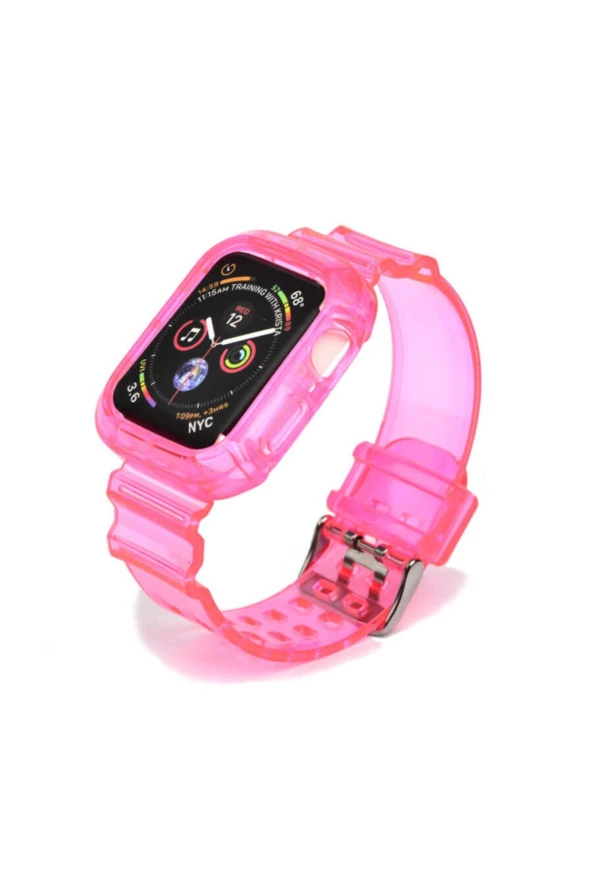 Apple Watch 42mm Serrated Silikon Kordon Pembe