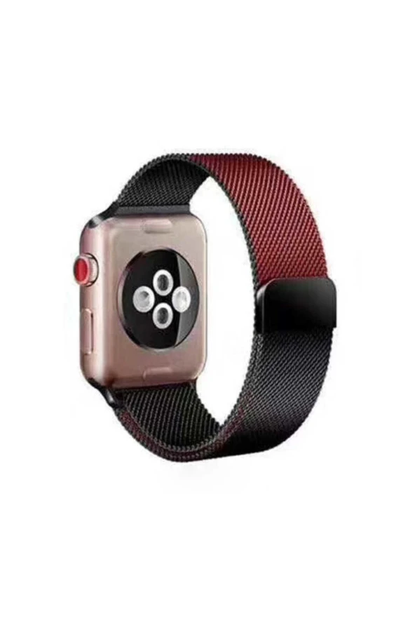 Apple Watch 38-40mm Çift Renk Desenli Şık Metal Kordon Siyah-kırmızı ürün görseli