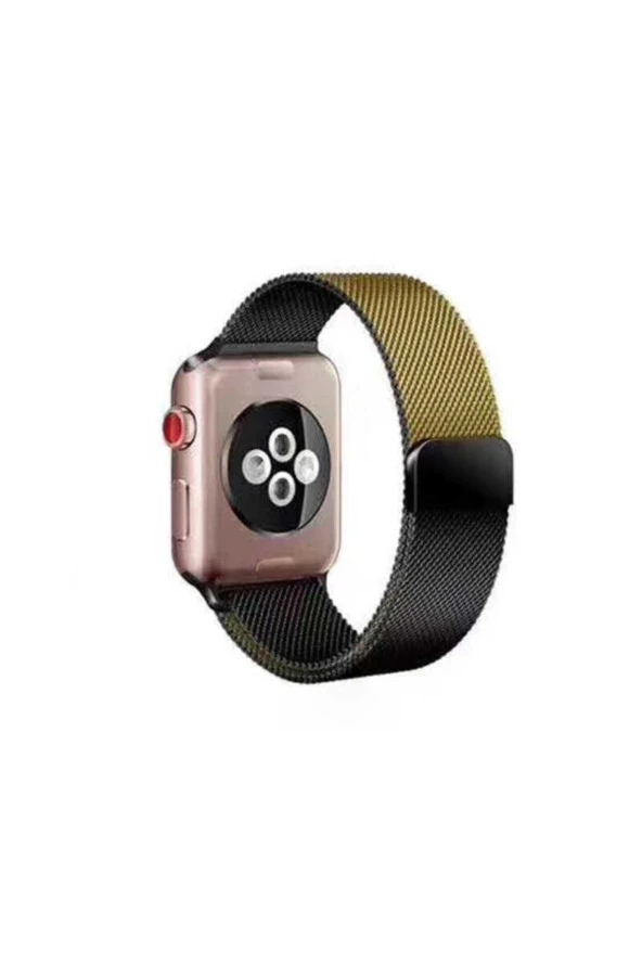 Apple Watch 38-40mm Çift Renk Desenli Şık Metal Kordon Siyah-gold