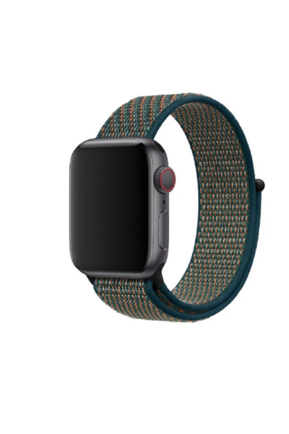 Apple Watch 42-44mm Bilekli Kumaş Kayış Kordon Turuncu-yeşil Fabric K15