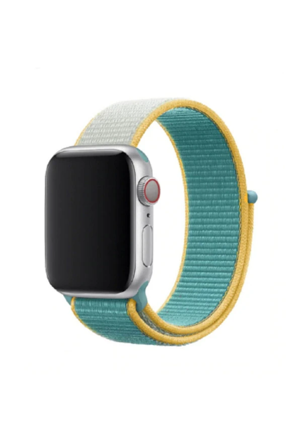 Apple Watch 38-40mm Bilekli Sarı Mavi Fabric Kumaş Kayış Kordon