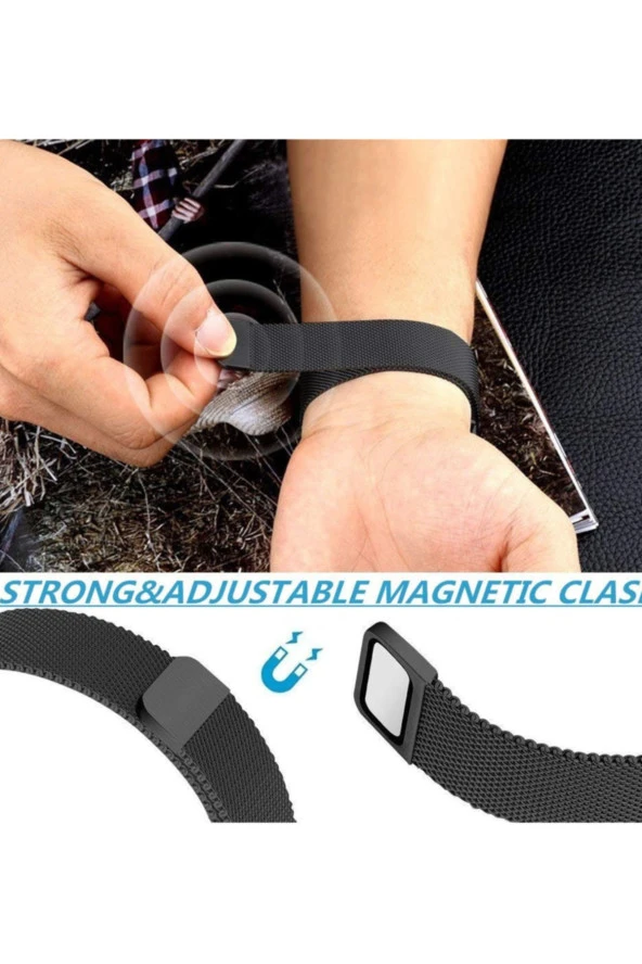 Apple Watch Için 42mm Mıknatıslı Metal Kayış Kordon Siyah - Resim 2