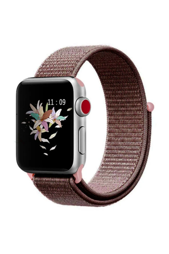 Apple Watch 44mm Bilekli Kumaş Kayış Kordon Kahve