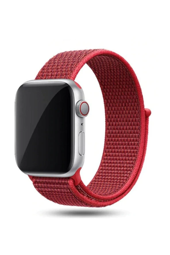 Apple Watch 44mm Bilekli Kumaş Kayış Kordon New Red