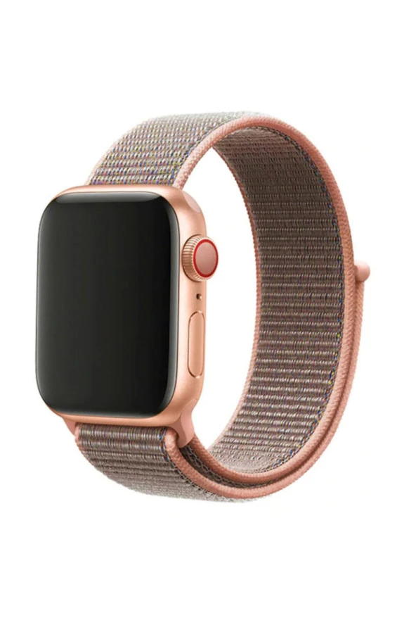 Apple Watch 44mm Bilekli Kumaş Kayış Kordon Pembe - Resim 2
