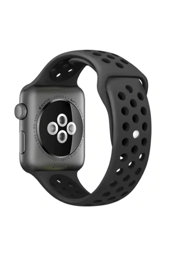 Apple Watch 4 3 2 1 Delikli Spor Kayış 44mm Siyah