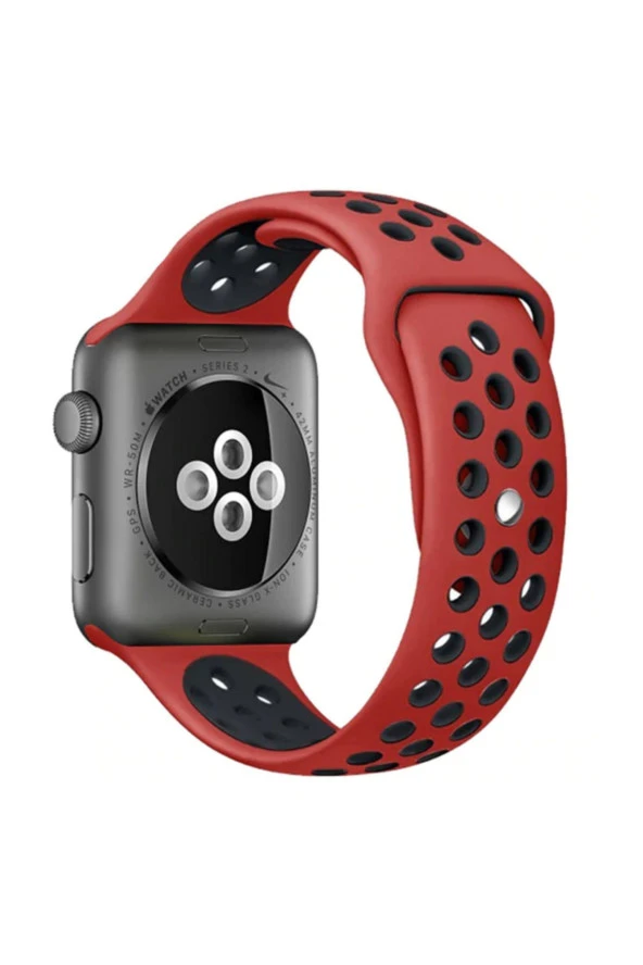 Apple Watch 4 3 2 1 Delikli Spor Kayış 44mm Kırmızı-siyah ürün görseli