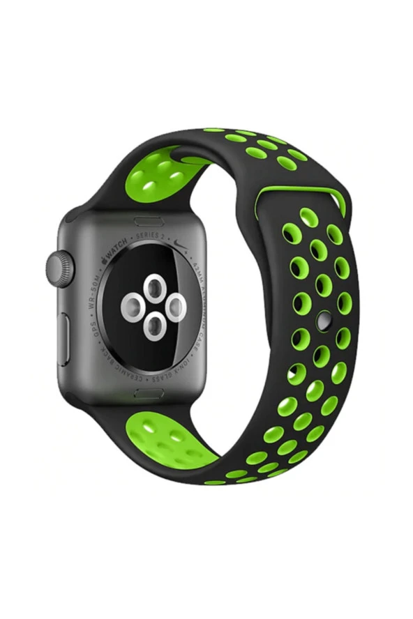 Apple Watch 4 3 2 1 Delikli Spor Kayış 42mm Siyah-yeşil