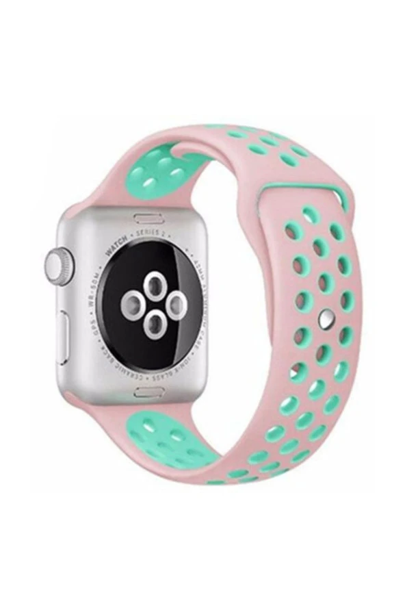 Apple Watch 4 3 2 1 Delikli Spor Kayış 42mm Pembe-turkuaz ürün görseli