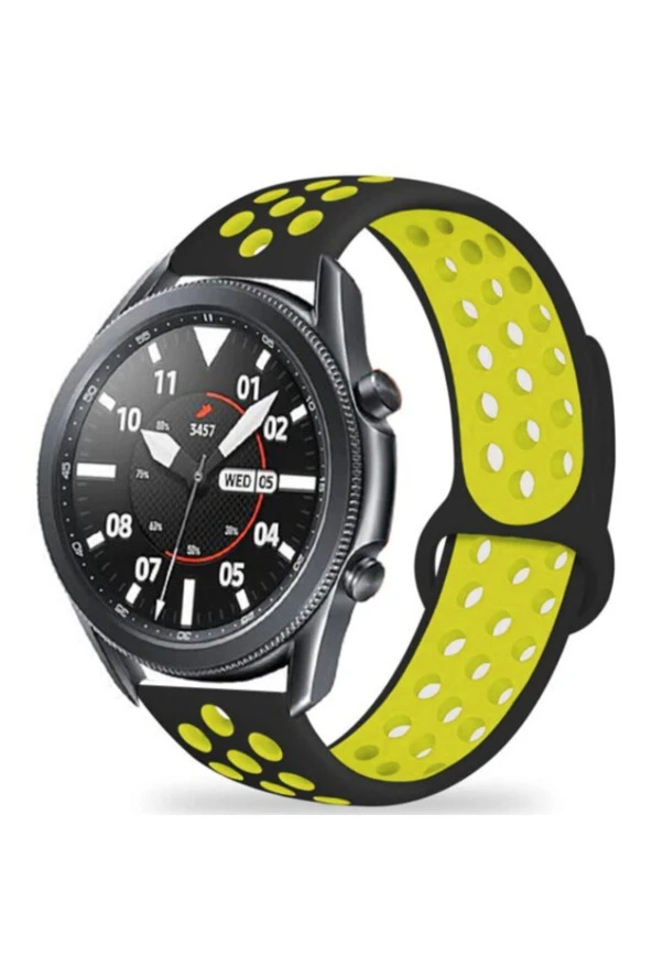 Galaxy Watch 3 45mm Delikli Spor Kayış Siyah -Sarı - 1