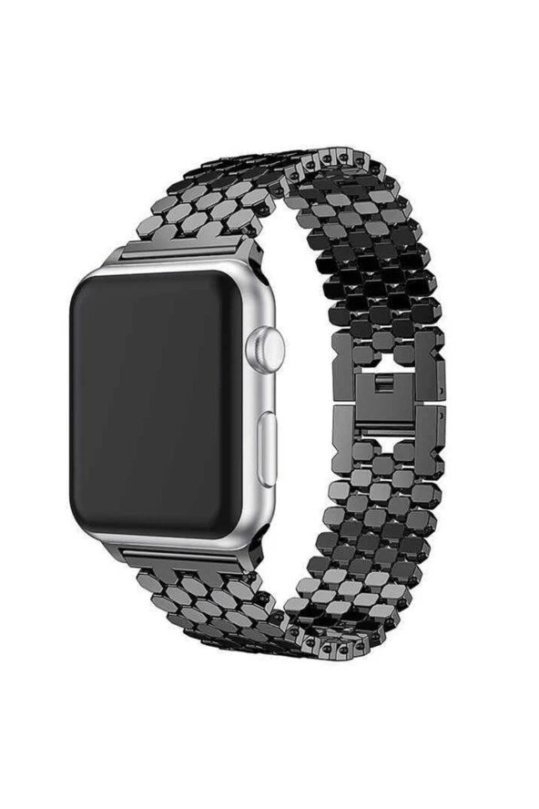 Apple Watch 44mm Octagon Desenli Metal Kordon Siyah