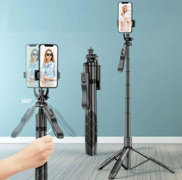 Profesyonel Tripod Ve Selfie Çubuğu L16 Bluetooth Uzaktan Kumandalı 153 cm Ayarlanabilir Tripod