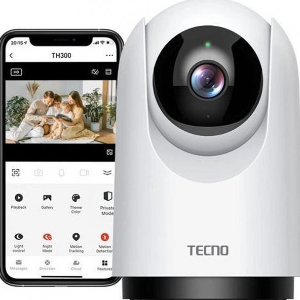 Tecno Güvenlik Kamerası TH300 Yatay 350° Dıkey170° 2K Ultra HD WİFİ CAMERA TH300
