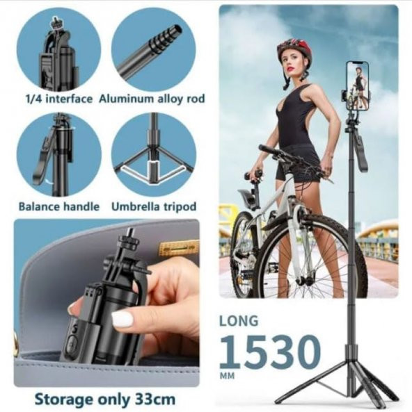 Profesyonel Tripod Ve Selfie Çubuğu L16 Bluetooth Uzaktan Kumandalı 153 cm Ayarlanabilir Tripod - 3