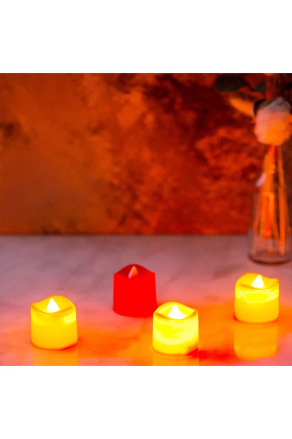 3 Lü Led Dumansız Pilli Mum Işık Kırmızı - 5