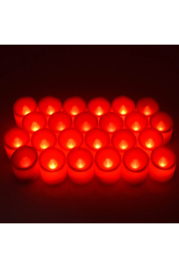 24 Lü Led Dumansız Pilli Mum Işık Kırmızı - 3