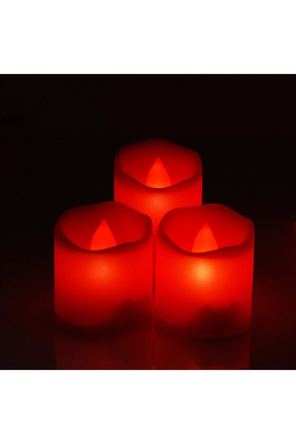 3 Lü Led Dumansız Pilli Mum Işık Kırmızı - 3