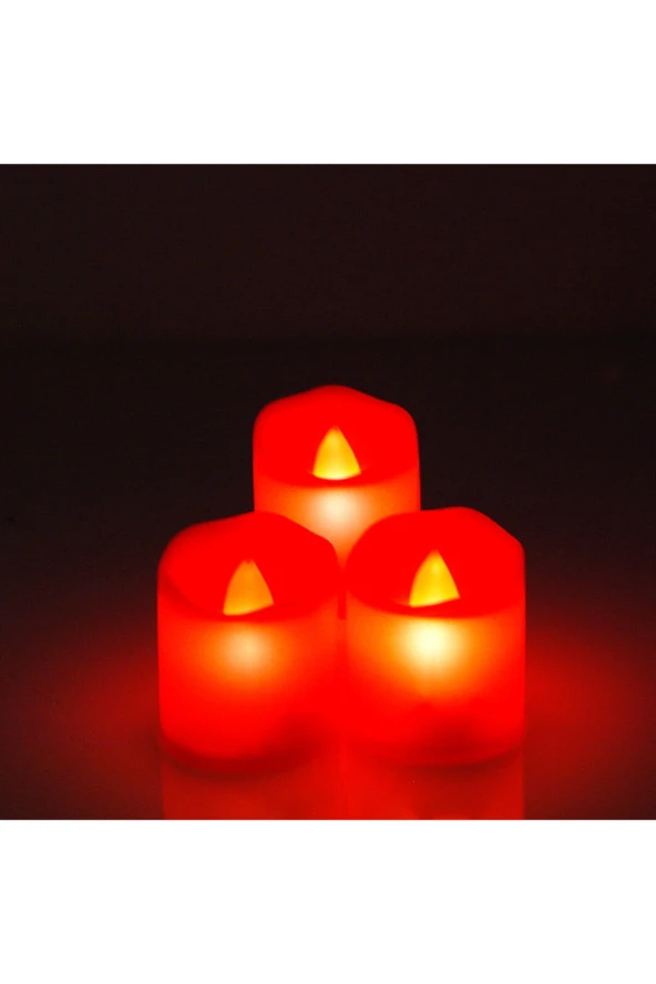 3 Lü Led Dumansız Pilli Mum Işık Kırmızı
