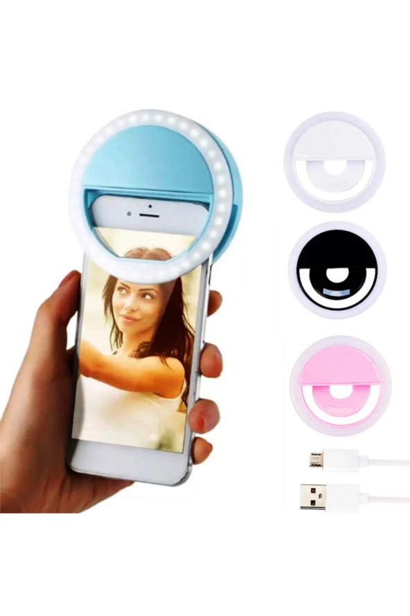Selfie Işık Telefon Işığı Şarjlı 3 Kademeli Led Işık Ring Light Pembe
