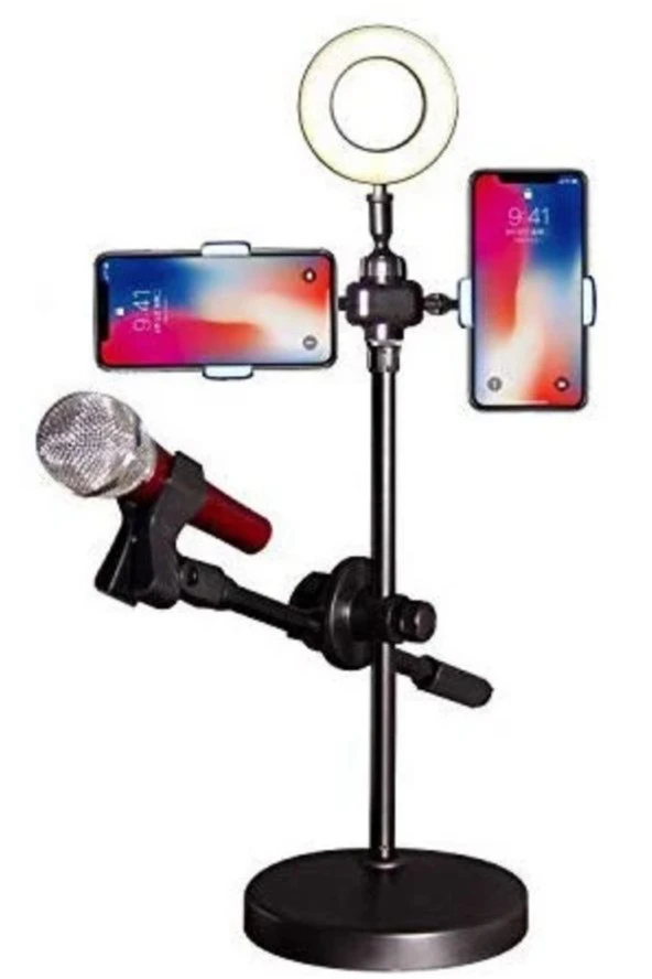 Profesyonel Masaüstü Telefon Tutuculu Mikrofon Standı Selfie Işığı 4 In 1