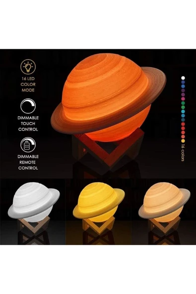 Bluetooth Speaker Özellikli Saturn Gece Lamba Ahşap Stand Renk Değiştiren Usb Şarj Uzaktan Kumanda - 2