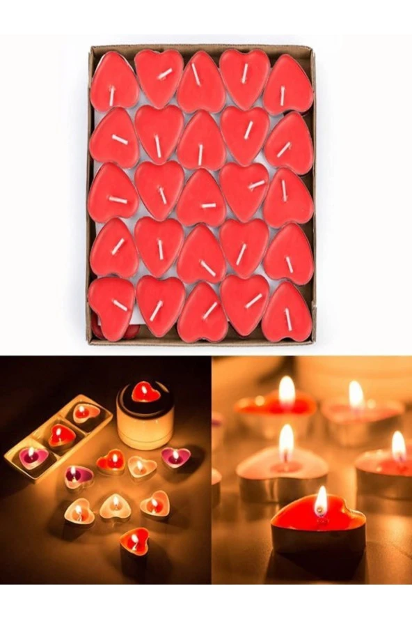 Kalp Şekilli Mum 50 Adet Dekoratif Aşk Kalp Mumları Kokulu Mumlar Seti 3.8x3.8x1cm - 5
