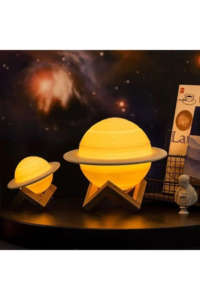 Bluetooth Speaker Özellikli Saturn Gece Lamba Ahşap Stand Renk Değiştiren Usb Şarj Uzaktan Kumanda - 4