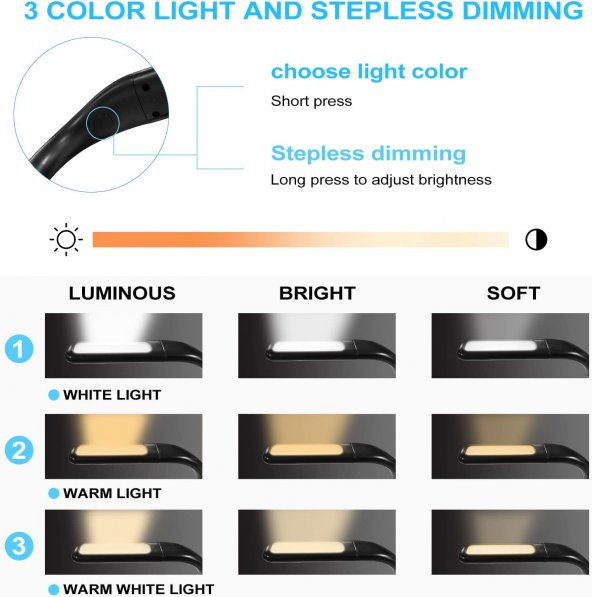 Led Kitap Okuma Işığı Bükülebilir Esnek Kitap Boyun Işığı Kollu Type-c Şarj Girişli Fh8 - 5