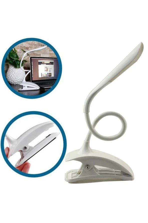 Mandallı Aydınlatma Kitap Okuma Ve Başucu Masa Lambası Dokunmatik Şarjlı Led Işık Beyaz - 3