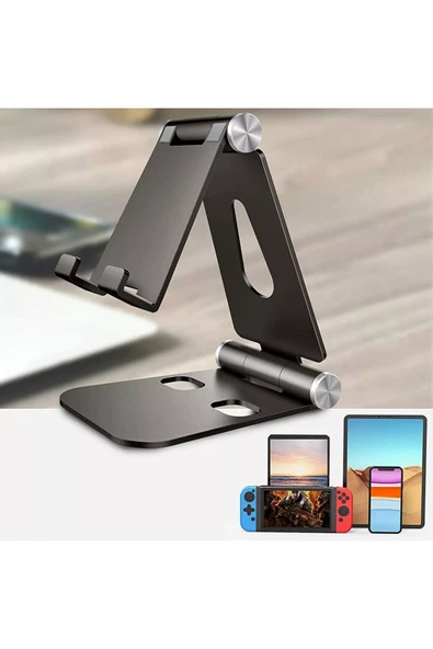 Komple Alüminyum Ayarlanabilir Katlanabilir Ergonomik G50 Telefon Tutucu Standı Desk Holder Siyah - Resim 6