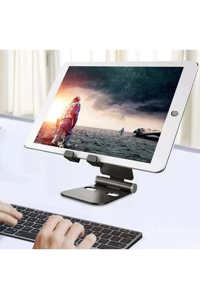 Komple Alüminyum Ayarlanabilir Katlanabilir Ergonomik G50 Telefon Tutucu Standı Desk Holder Siyah - Resim 4