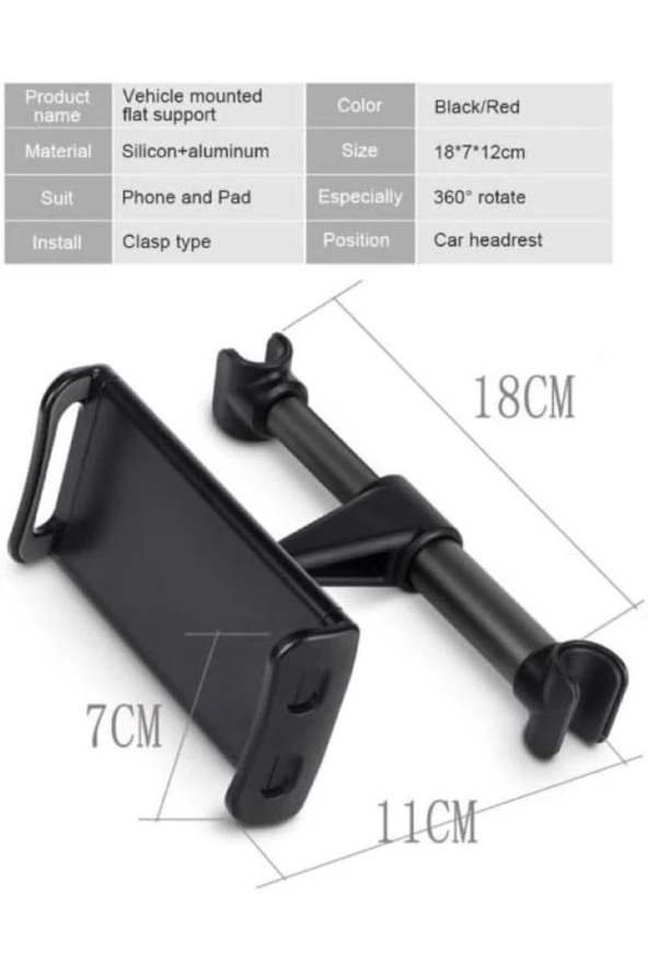 Araba Koltuk Arkası Telefon ve Tablet Tutucu 360 Derece Dikey ve Yatay 4 inç -11 inç Arası NRT-082 - Resim 3
