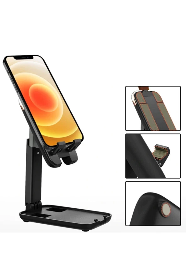 Katlanabilir Closed Box Masaüstü Cep Telefonu Tablet Standı Kaymaz Silikon Beyaz - Resim 5