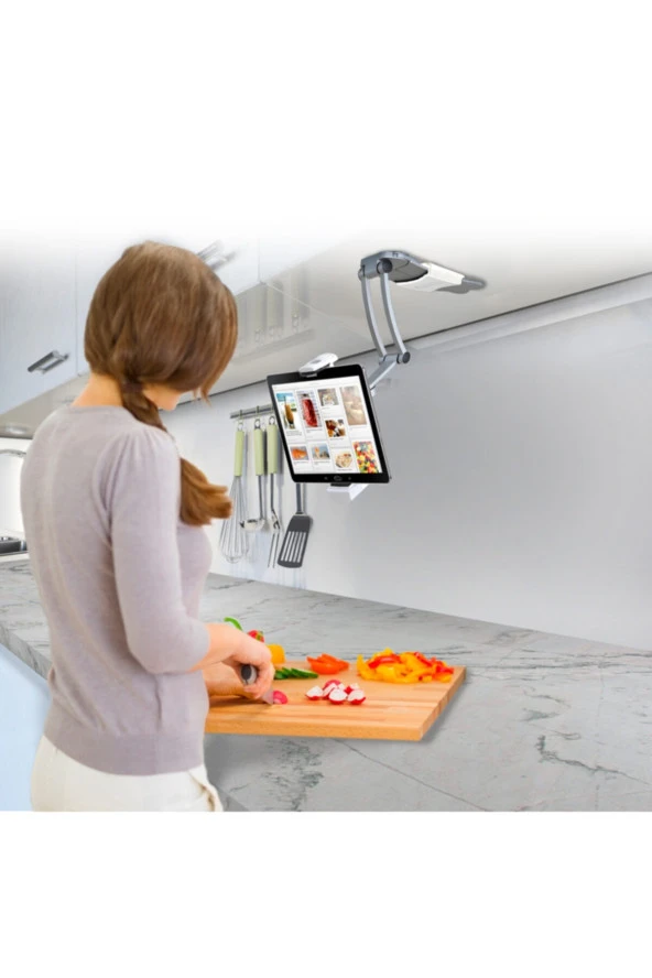 Çok Fonkisyonlutablet-telefon Tutacağı Mutfak Masaüstü Dolap Duvar Montaj Tutucu Standı beyaz - 2