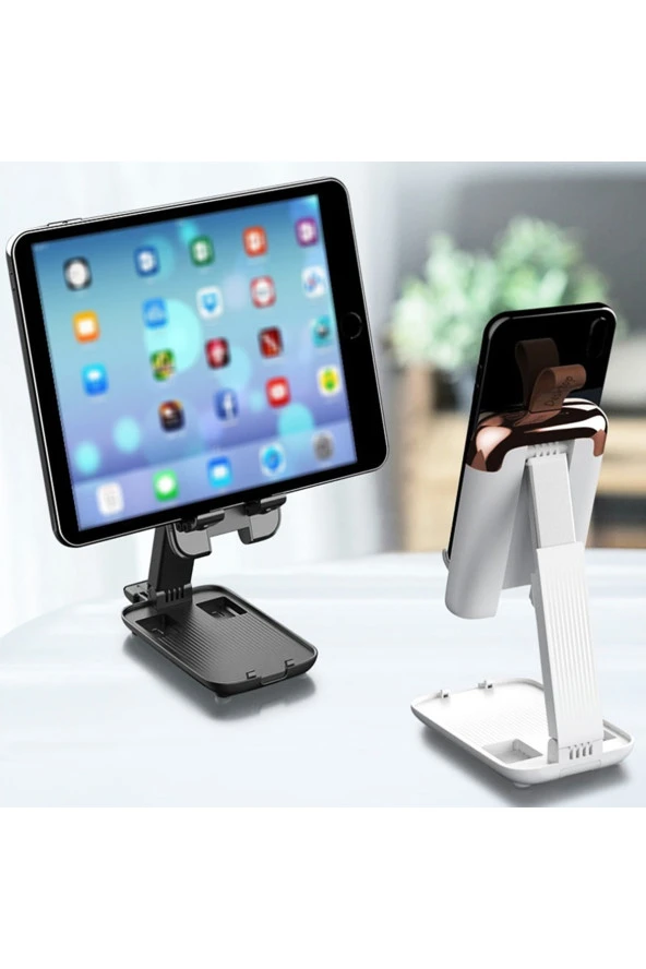 Katlanabilir Closed Box Masaüstü Cep Telefonu Tablet Standı Kaymaz Silikon Beyaz